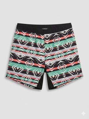 Tachuntfish Men's Black, Mint & Coral Athletic Shorts